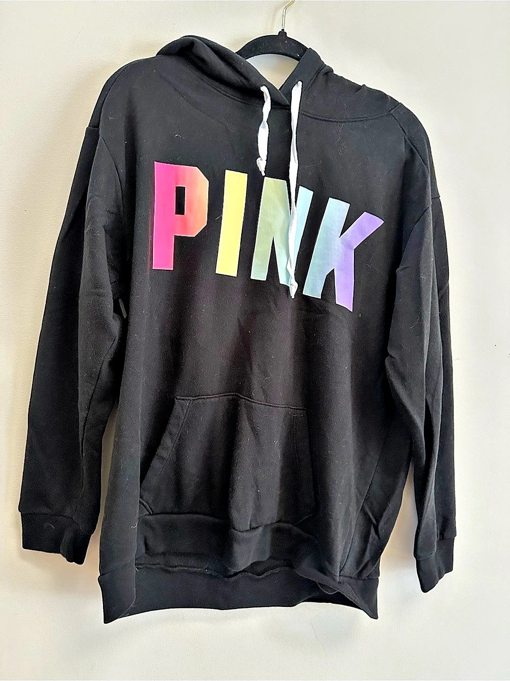 PINK Graphic Pullover Hoodie in Black Like New